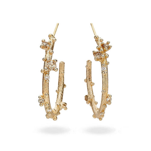 Large Champagne Diamond Encrusted Hoops