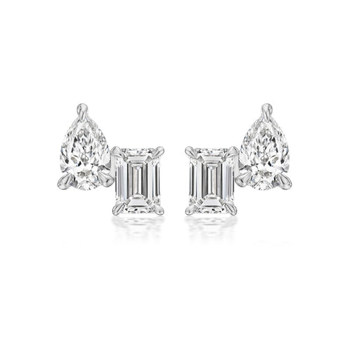 Emerald & Pear Diamond Stud Earrings