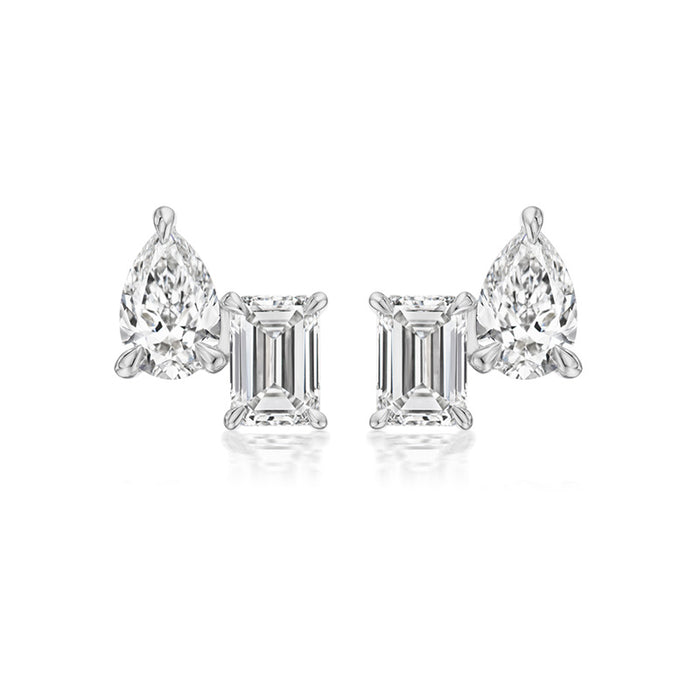 Emerald & Pear Diamond Stud Earrings