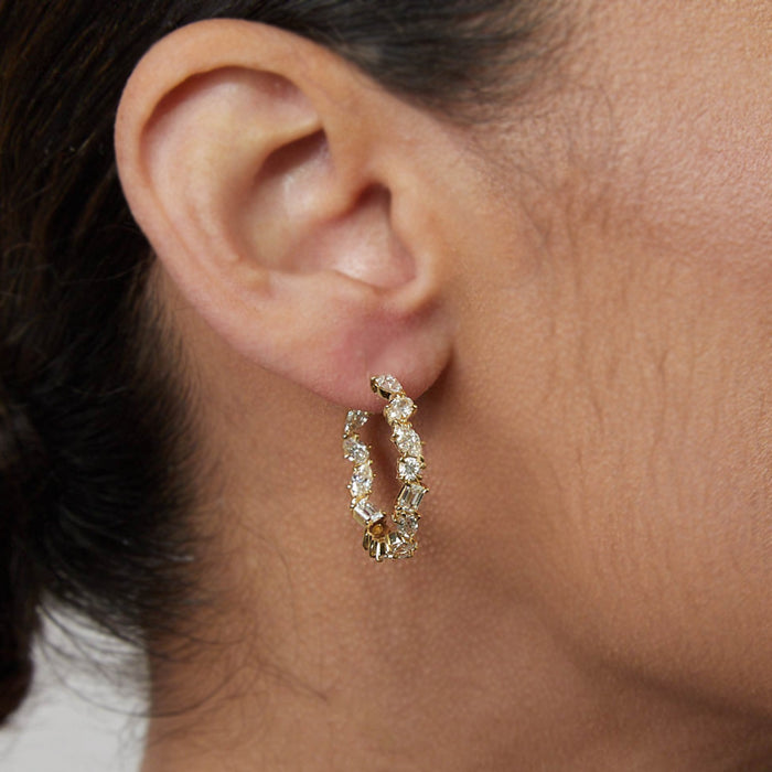 Mixed Cut Diamond Hoop Earrings