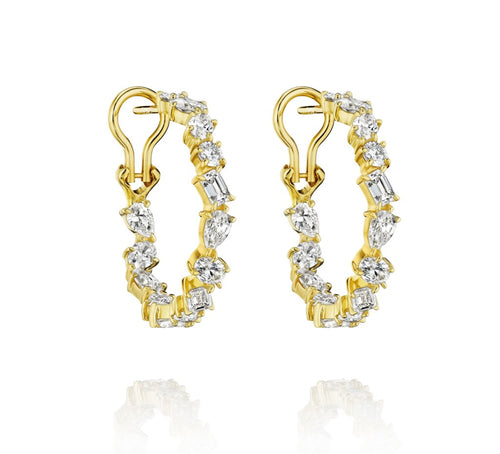 Mixed Cut Diamond Hoop Earrings