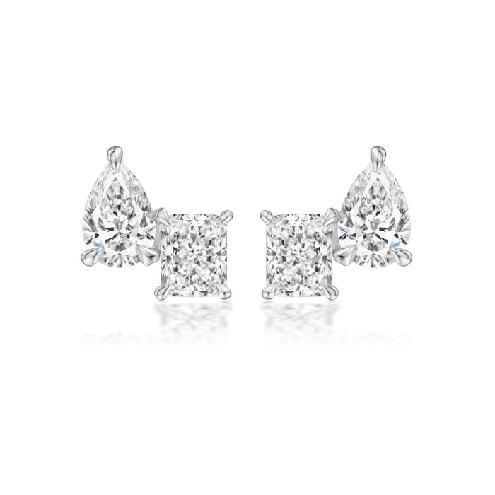 Radiant & Pear Diamond Stud Earrings