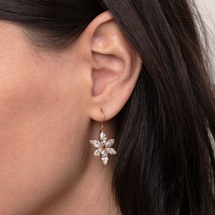 Diamond Flower Drop Earrings