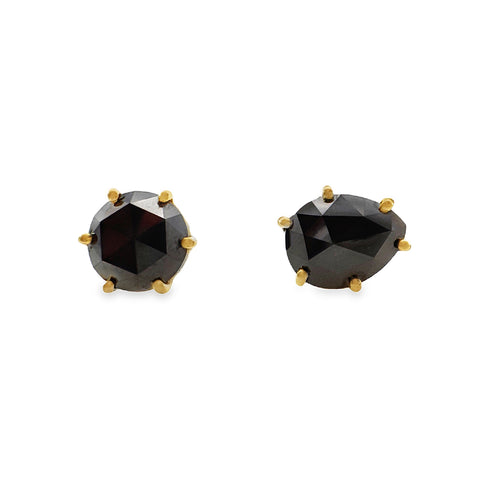 Asymmetric Black Diamond Stud Earrings