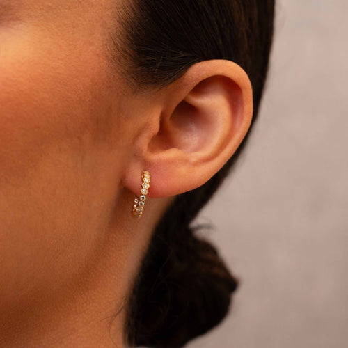 Diamond Hex Huggie Earrings Image 2