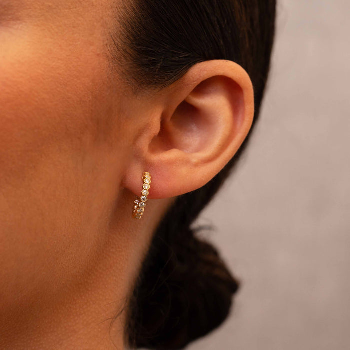 Diamond Hex Huggie Earrings