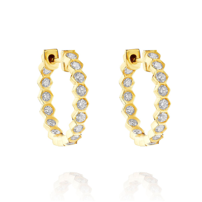 Diamond Hex Huggie Earrings