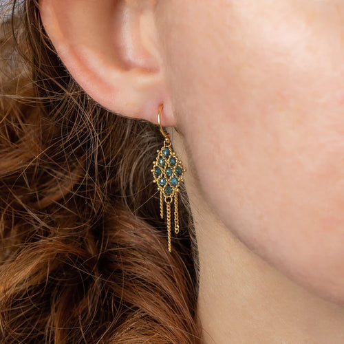 Small Blue Diamond Textile Tassel Earrings Image 2