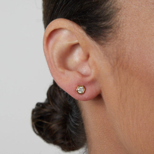 Diamond Hex Stud Earrings Image 2