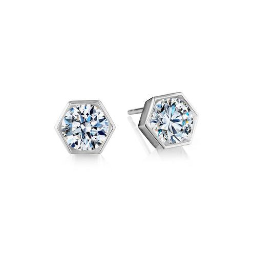 Diamond Hex Stud Earrings