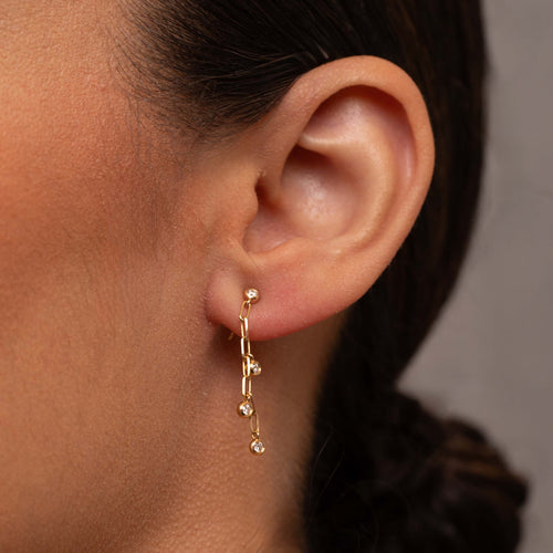 Diamond Bezel Paperclip Drop Earrings Image 2