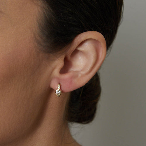 Diamond Hex Huggie Earrings Image 2