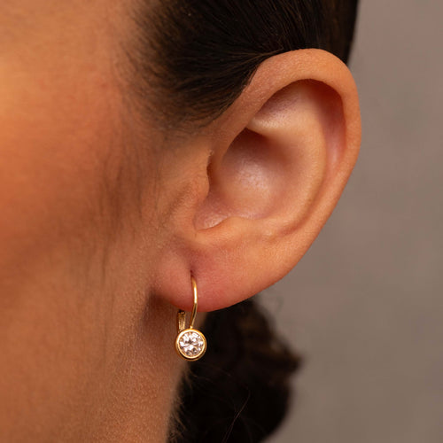 Round Diamond Bezel Drop Earrings Image 2