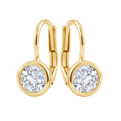 Round Diamond Bezel Drop Earrings