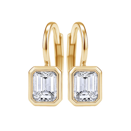 Emerald Cut Diamond Bezel Drop Earrings