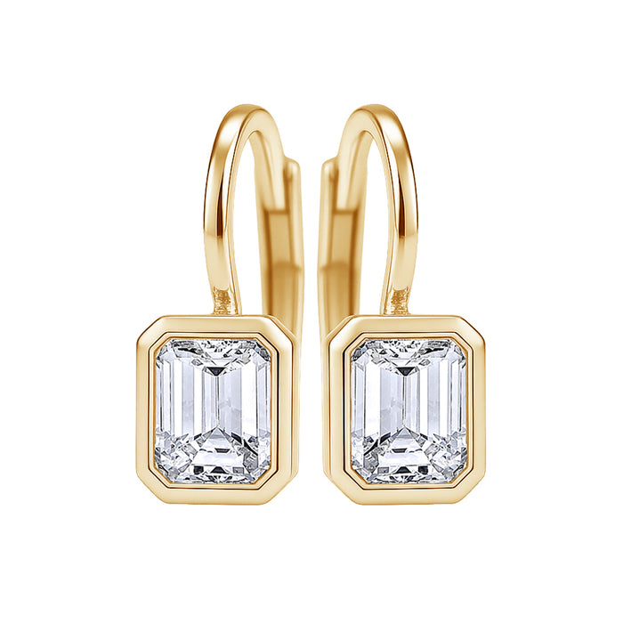 Emerald Cut Diamond Bezel Drop Earrings