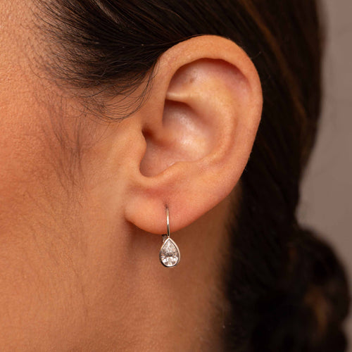 Pear Diamond Bezel Drop Earrings Image 2