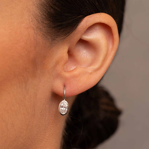 Oval Diamond Bezel Drop Earrings Image 2