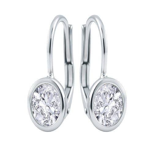 Oval Diamond Bezel Drop Earrings