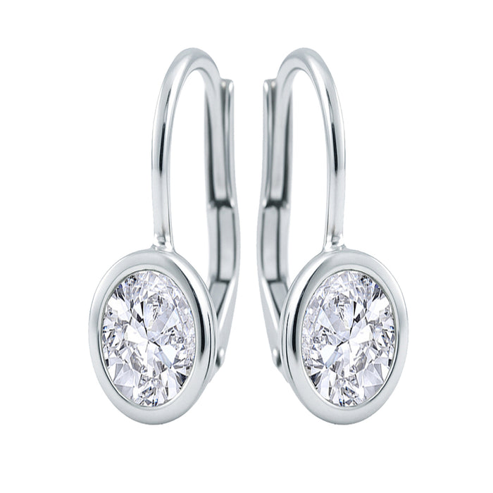 Oval Diamond Bezel Drop Earrings