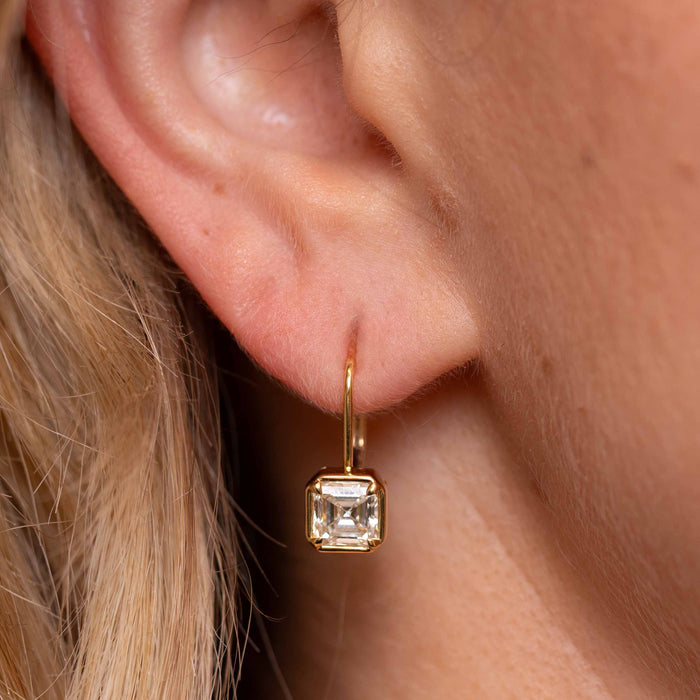 Square Emerald Diamond Drop Earrings