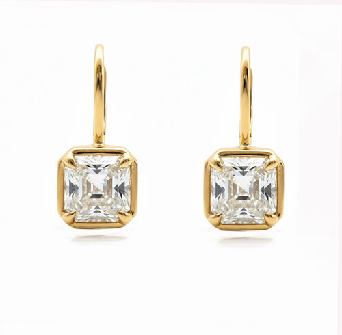 Square Emerald Diamond Drop Earrings
