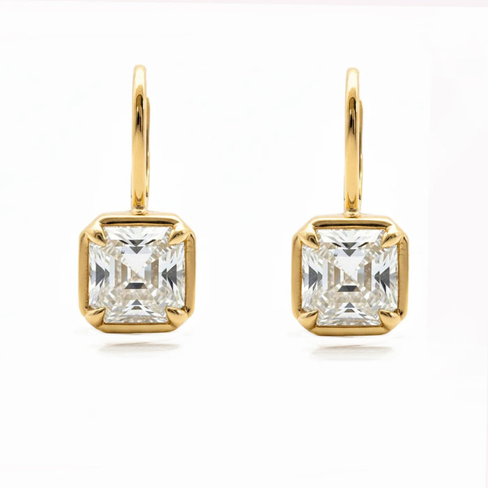 Square Emerald Diamond Drop Earrings