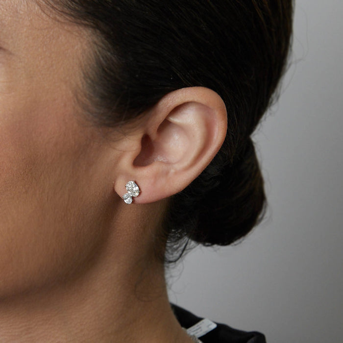 Duo Diamond Oval Stud Earrings