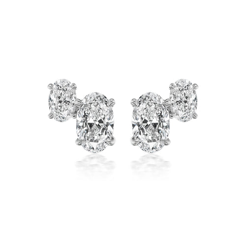 Duo Diamond Oval Stud Earrings