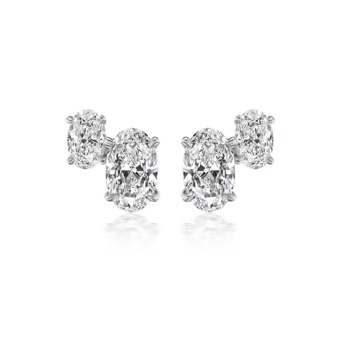 Duo Diamond Oval Stud Earrings