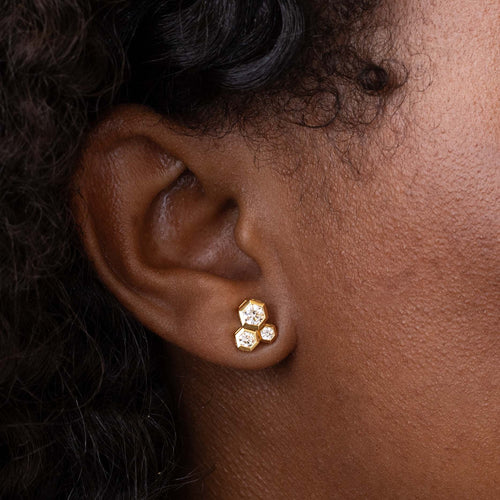 Diamond Cluster Hex Stud Earrings Image 2