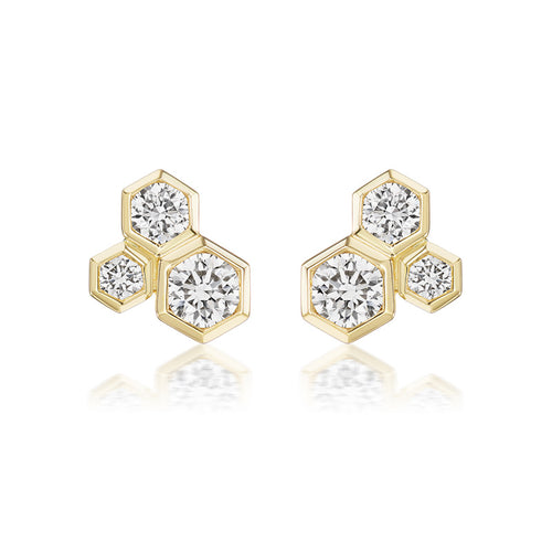 Diamond Cluster Hex Stud Earrings