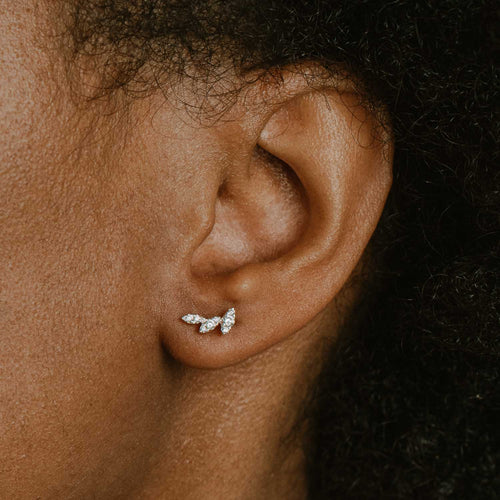 Diamond Leaf Studded Earrings Image 2