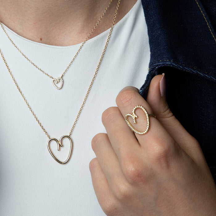 Diamond Open Mini Heart Pendant Necklace