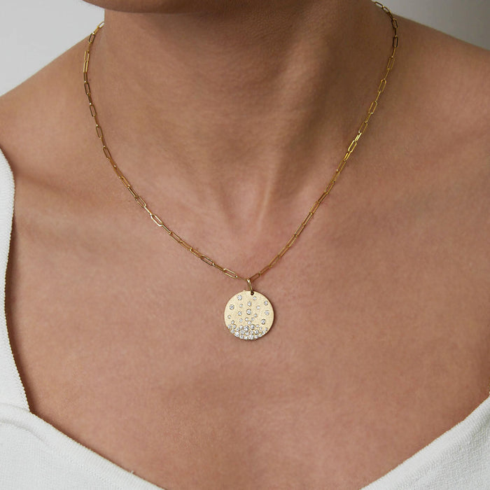 Scattered Diamond Disc Necklace