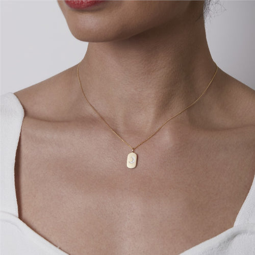 Diamond Crescent Moon Dog Tag Pendant Necklace Image 2