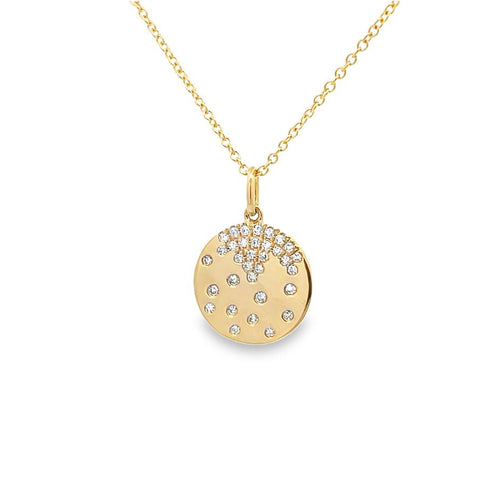 Scattered Diamond Disc Pendant Necklace