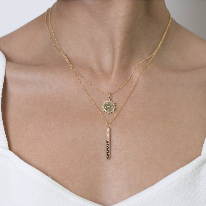 Scattered Diamond Narrow Bar Necklace