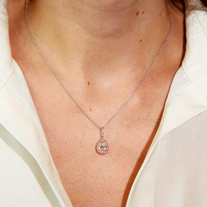 Fancy Pink & Pear Diamond Halo "Petra" Pendant Necklace