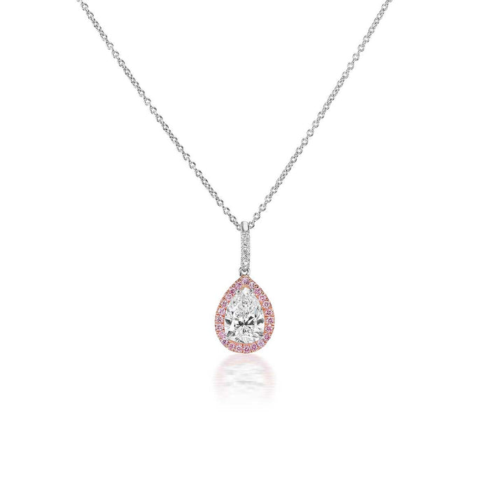 Fancy Pink & Pear Diamond Halo "Petra" Pendant Necklace