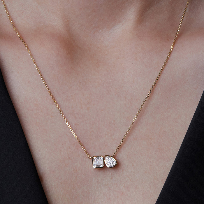 Diamond Cluster Toi et Moi Pendant Necklace