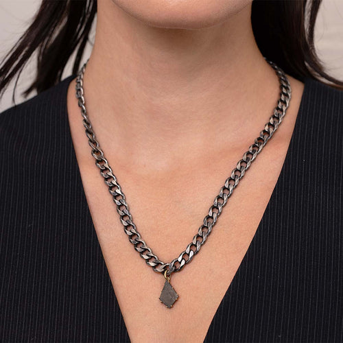 Rough Cut Diamond Slice Pendant Chain Necklace Image 2