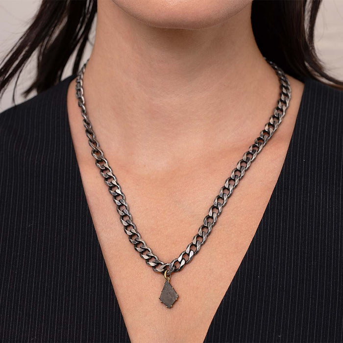 Rough Cut Diamond Slice Pendant Chain Necklace