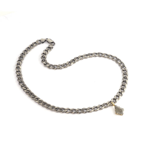 Rough Cut Diamond Slice Pendant Chain Necklace