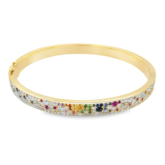 Rainbow Sapphire, Ruby, Tsavorite & Diamond Pave Bangle