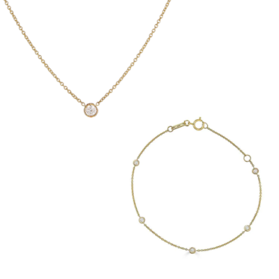 5-Diamond Station Bracelet & Diamond Pendant Necklace Gift Set