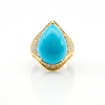 18K Yellow Gold Cocktail Ring with a Sleeping Beauty Pear Shape Turquoise and 2.00tcw Round Brilliant Cut Diamonds