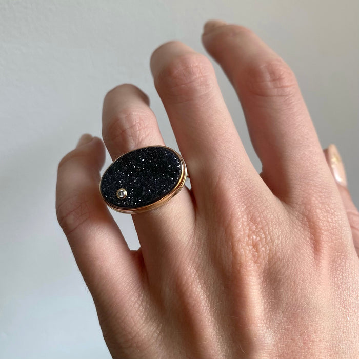 Brazilian Black Drusy & Diamond Ring