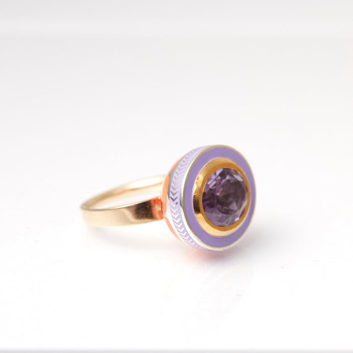 Silver Tile Oval Amethyst Ring