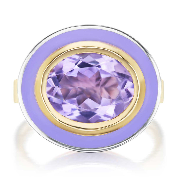Silver Tile Oval Amethyst Ring